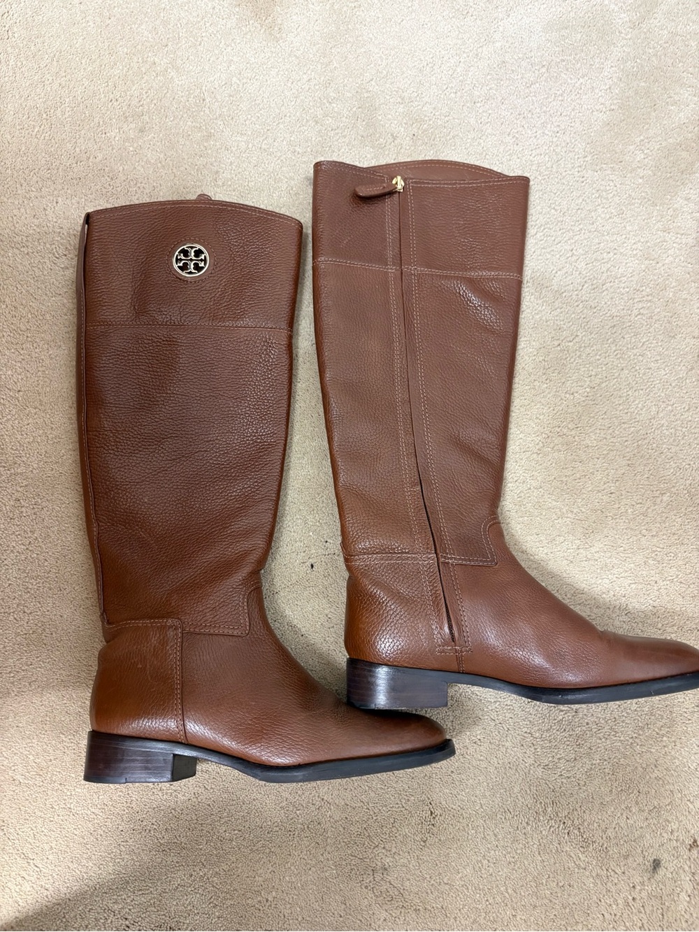 Tory Burch Chestnut Pebbled Leather Over-the-Knee Riding Boots